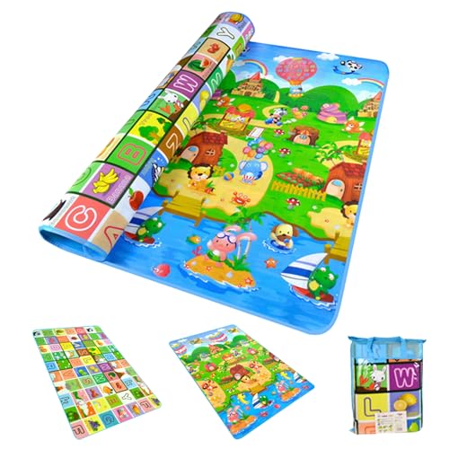 Cndiyald Babyspielmatten für Bodenbabysspielmatten für Boden 120x180x0,5 cm Kinder kriechen pädagogische Playmat 2 -Seiten -Alphabet Formen Lernteppiche für Kleinkinder Säuglinge von Cndiyald