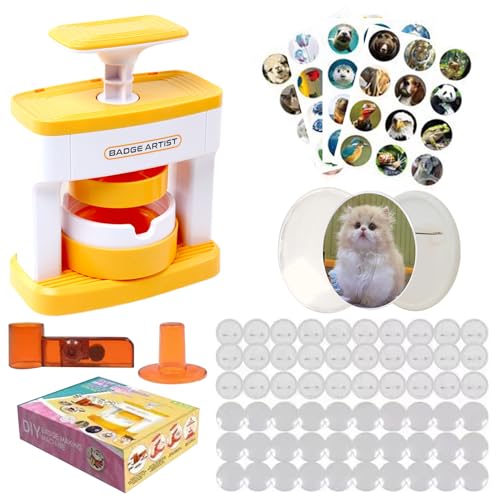 Cndiyald Badge Maker für Kinder 1 Set DIY Round Knopfhersteller mit 48 Mustern und 48 Knopfteilen Süßes Drücken Sie Pin Maker Machine Geschenk für Mädchen von Cndiyald