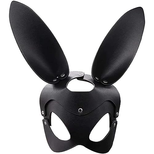 Cndiyald Bunny Kostüm Bunny Maske, Ladies Leder Animal Halb Gesichtsmaske für Cosplay Halloween Kostümzubehör von Cndiyald