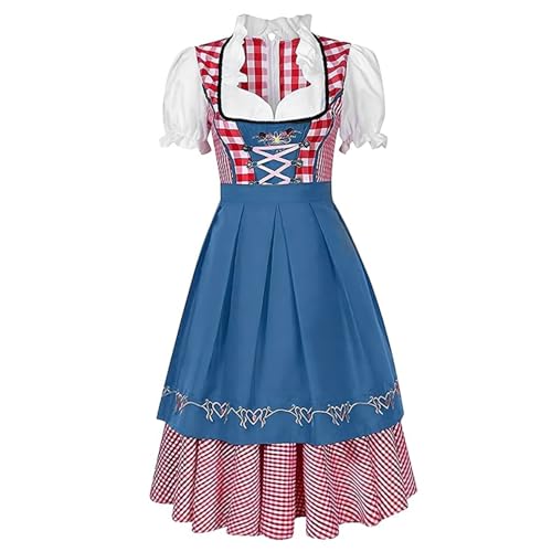 Cndiyald Dirndl Kleid Dirndl Kleider Frauen Vintage Ruffled Edge V-Ausschnitt Deutsches Outfit Frauen traditionelle Karierte Stoff Klassiker atmungsaktives Bierkostüm für Party l von Cndiyald