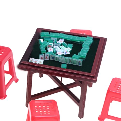 Cndiyald Doll House Mahjong Table Simulation Mini Mahjong Set Mahjong Tisch und Stuhl Modell Dollhouse Miniaturen Möbelmodell Dollhouse Zubehör von Cndiyald