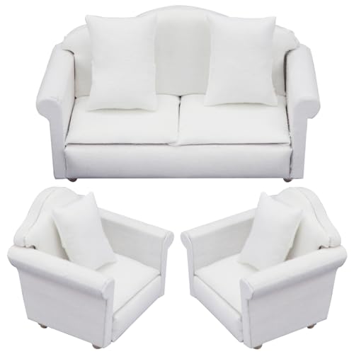 Cndiyald Dollhouse Couch mit Kissen 3PCS Mini Dollhouse Sofa 1 12 Skala Dollhouse Möbel und Zubehör Spielzeug für Dollhouse Wohnzimmer Armstühle Weiß weiß von Cndiyald