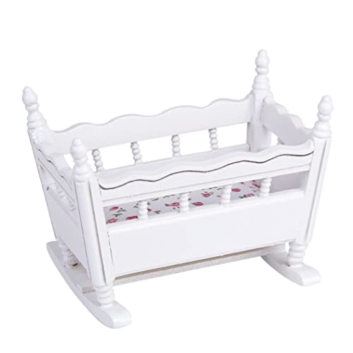 Cndiyald Dollhouse Dekoration weiße Holz 1:12 Miniaturbabypuppe Crib Bed Dollhouse Dekoration von Cndiyald