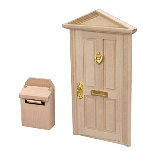 Cndiyald Dollhouse Door und Mini Mailbox 1:12 Hölzer Dollhouse Möbeltür Home Miniaturmöbel Mailbox Dekorationen für DIY -Szenenstil 1 von Cndiyald