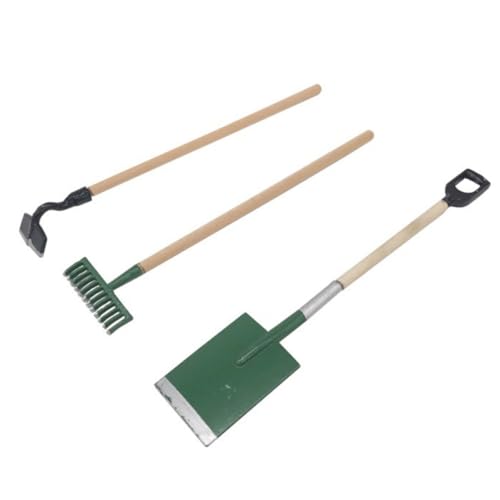 Cndiyald Dollhouse Garden Tools 3PCS Miniaturgarten Rasen Tools 1/12 Dollhouse Arbeitszubehör mit Schaufel Rake Spade für Puppenhaus oder Gartenlandschaftsmodell Grün von Cndiyald