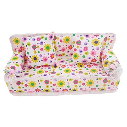 Cndiyald Dollhouse Möbel 1:12 Skala Dollhouse Sofa 7.87x2,76x2,95 Zoll Blumenmuster Drucke Mini -Sofa und Sofa -Kissen Spielzeugzubehör für Kinder von Cndiyald