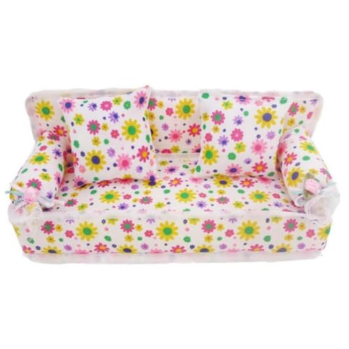 Cndiyald Dollhouse Möbel 1:12 Skala Dollhouse Sofa 7.87x2,76x2,95 Zoll Blumenmuster Drucke Mini -Sofa und Sofa -Kissen Spielzeugzubehör für Kinder von Cndiyald