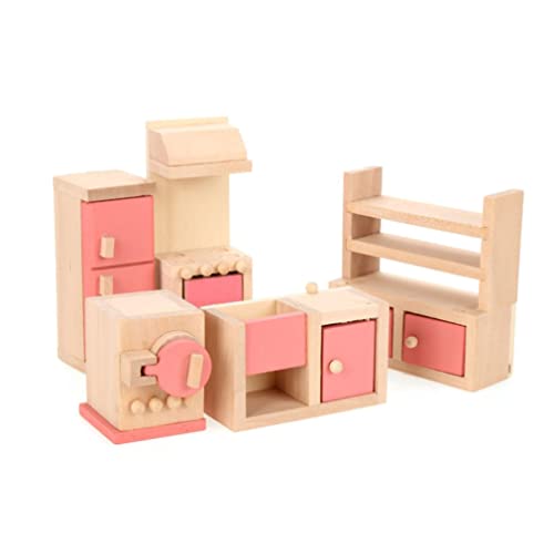 Cndiyald Dollhouse Möbelsets Spielzeug Haus Holz Küchenset Mini Küchenmöbel Spielzeug Holzmikroküche Zubehör Kinder Puzzlespielzeug Spielzeug von Cndiyald