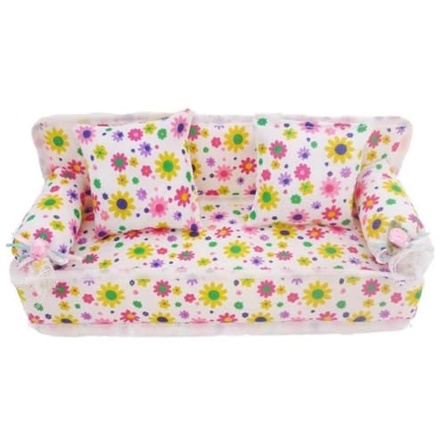 Cndiyald Dollhouse Sofa Dollhouse Möbel 1:12 Skala Dollhouse Sofa 7.87x2,76x2,95 Zoll Blumenmuster Drucke Mini -Sofa und Sofa -Kissen Spielzeugzubehör für Kinder von Cndiyald