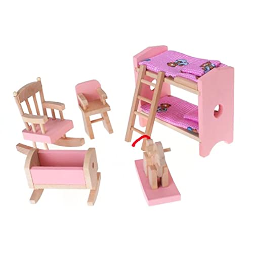 Cndiyald Dolls House Möbel Mini niedliche Holzpuppen Hausmöbel gehören Etagenbett-Stuhl Schaukel Pferd Puppenhaus Accessoires für 7-14 Jahre alte Kinder von Cndiyald