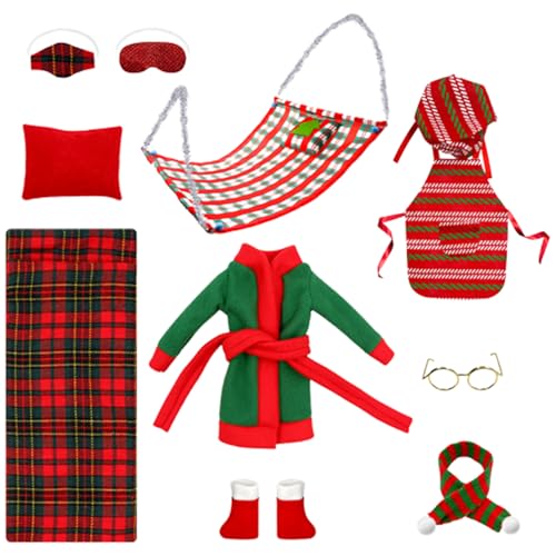 Cndiyald Elf Accessoires süßes Mini -Weihnachts -Elf -Kit mit Schlafsack, Bademantel, Brille, Schal, Hängematte Elf Puppenzubehör für Puppendekorationen von Cndiyald