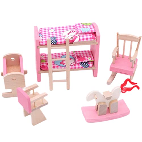 Cndiyald Entzückende Holzpuppenhausmöbel Kinderzimmer Set Spielzeugpuppenhalle Möbel Holz Spielzeug Kinderzimmer Set Set von Cndiyald