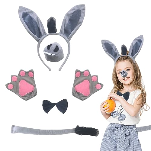 Cndiyald Eselkostüm 5pcs Animal Cosplay Eselkostüm Erwachsene Set Esel Ohren Stirnband Schwanz Nase Bowtie und Handschuhe Halloween Kostüme von Cndiyald