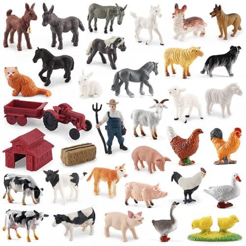 Cndiyald Farmtiere Figuren 34pcs Farm Viehstock Traktorfiguren Erlernen von Bildungsfarm -Spielset Harztieren für Kleinkinder Kindergeschenke, Nutztiere für Kleinkinder von Cndiyald