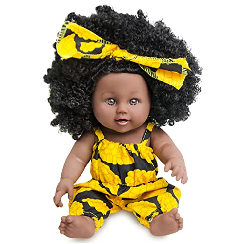 Cndiyald Gelbe 12 -Zoll -Simulation Babyspielpuppen lebensechte afrikanische wiedergeborene Puppe Kinder Spielzeugsimulation Puppe von Cndiyald