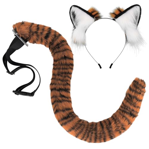 Cndiyald Halloween Tierkostüm Set, Tigerohren Stirnband und Tiger Schwanzset, Tier Cosplay Dress Up Style 1, Halloween -Kostüm von Cndiyald