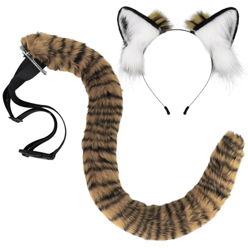 Cndiyald Halloween Tierkostüm Set, Tigerohren Stirnband und Tiger Schwanzset, Tier Cosplay Dress Up Style 2, Halloween -Kostüm von Cndiyald