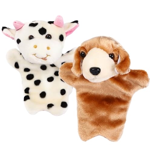 Cndiyald Handpuppen 2pcs Kuh und Hunde Handpuppen für Kleinkinder 1-3, Kinder Handpuppen süße Tier Fingerpuppen Plüschspielzeug für Kinder, Puppen für Kleinkinder von Cndiyald