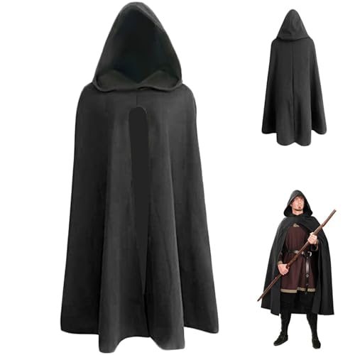 Cndiyald Hobbit Kostüm Renaissance Umhang 39.4 '' Langer schwarzer Polyester Kapuze -Umhang Weich atmungsaktivem Pullover Retro mittelalterlicher Umhang für Halloween Hobbit Viking Cosplay Kostüme, von Cndiyald