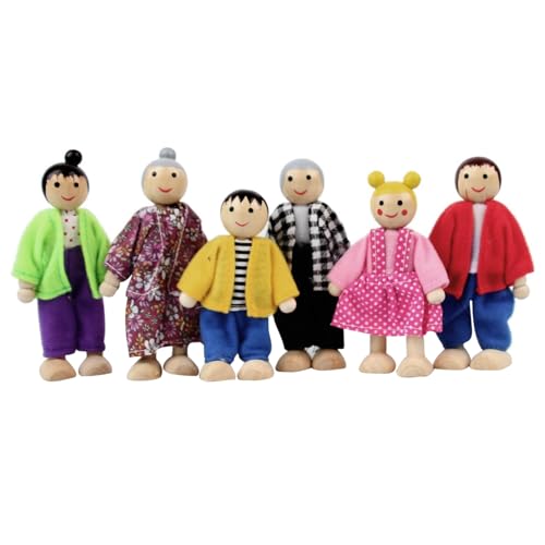 Cndiyald Holzpuppenpuppen House People 6 Familienfiguren Holzpuppenhaus Figuren Dress Up Happy Family Puppen mit niedlichen Ausdrücken für Jungen und Mädchen Geschenk von Cndiyald