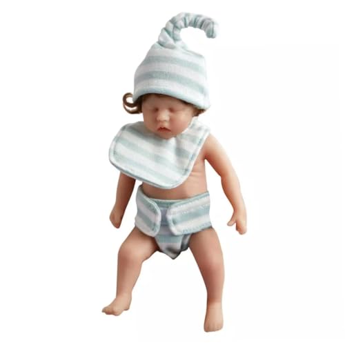 Cndiyald Mini Babypuppe Realistische Miniatur wiedergeborene Puppen Silikon Kleinkindpuppen Ganzkörper 15 cm Puppe von Cndiyald
