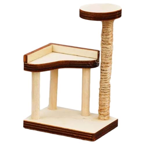 Cndiyald Mini -Katzenbaum 1:12 Skala Holzminiatur Katzenbaumturm Model Natrual Cat Tree Schmuck Kratzer nach dem Layout, 1:12 Puppenhauszubehör im Maßstab von Cndiyald