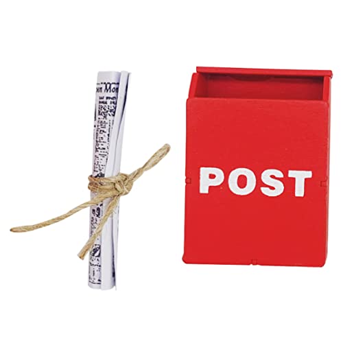 Cndiyald Mini Mailbox Spielzeug Miniatur Holz Postbox Mailbox mit Miniaturzeitungspuppen Hauszubehör von Cndiyald