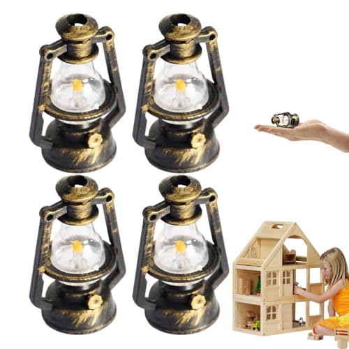 Cndiyald Mini Retro Kerosin Lamp Dollhouse Miniatur Lantern 4pcs Retro Miniatur Kerosin Lampe 1:12 Mini Vintage Öllampe für Weihnachtspuppenhausdekoration von Cndiyald