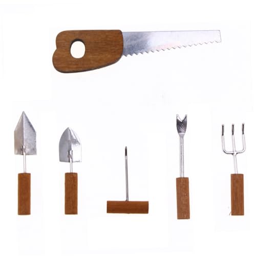 Cndiyald Mini -Simulationsfarm -Werkzeuge 6pcs/Set 1:12 Skala Miniaturfarm -Werkzeuge umfassen Axe Shovel Rake Hoe Realistic Dollhouse Garden Accessoires, Miniaturgartenwerkzeuge von Cndiyald