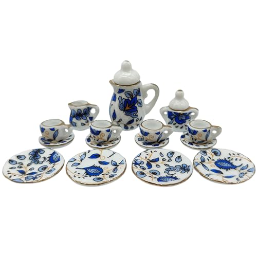 Cndiyald Mini -Tee -Set (15 Prozent), Blue Vine Ceramics Tee Tassen Set, 1:12 Puppenhaus -Miniatur -Tee -Set, Elegantes Puppenhaus -Tee -Set für Kinder, Miniatur -Küchenset von Cndiyald