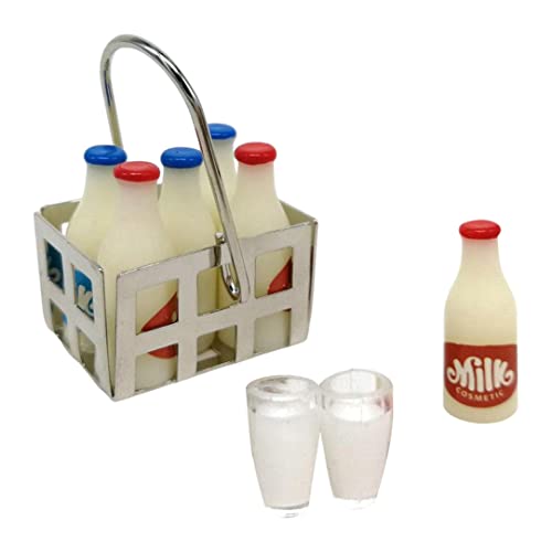 Cndiyald Miniatur Milchflasche Korb Set Milchflaschen Milch Tassen Dollhouse Lebensmittelzubehör 9PCS Style11 von Cndiyald