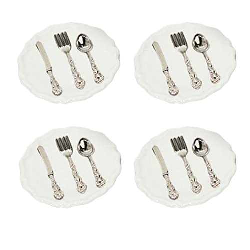 Cndiyald Miniatur -Tabellengeschirr Mini -Platten Gabeln Löffel Biegerset Dollhouse Kitchen Accessoires 4sets von Cndiyald