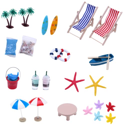 Cndiyald Miniature Beach Toys Dollhouse Dekoration Miniatur Beach Accessoires Mini Regenschirme Palm Stuhl Spielzeug Sommer Ozeankuchen Topper 25pcs von Cndiyald