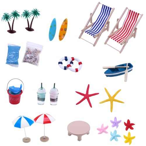 Cndiyald Miniature Beach Toys Dollhouse Dekoration Miniatur Beach Accessoires Mini Regenschirme Palm Stuhl Spielzeug Sommer Ozeankuchen Topper 25pcs von Cndiyald