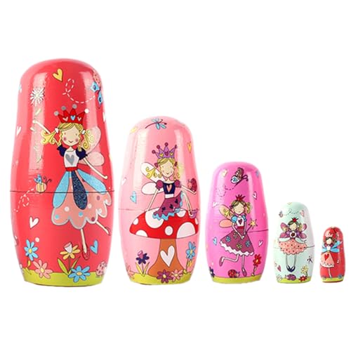 Cndiyald Nistpuppen Russische Puppen, 5pcs/Set Fairy Nisting Dolls für Kinder Holz Russische Matryoshka -Puppen Stapelspielzeug für Home Office Decor Kinder Stapel von Cndiyald