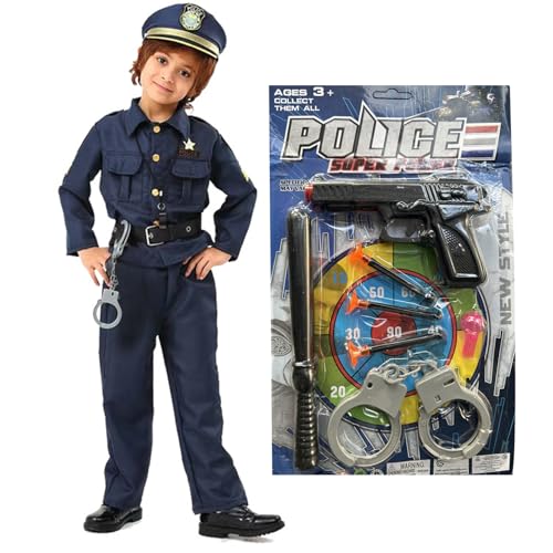 Cndiyald Polizeikostüm für Kinder 1 Set Größe L Unisex Polyester Atmungsaktives Polizeikostüm für Cosplay Halloween Rollenspiel Party Bühne für 47.24-51.18inch Kinder von Cndiyald