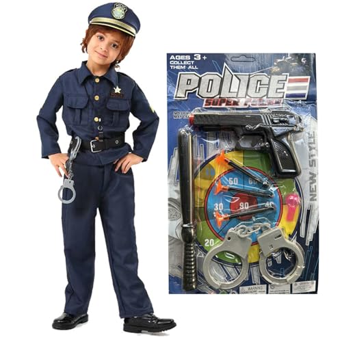 Cndiyald Polizeikostüm für Kinder 1 Set Größe M Unisex Polyester atmungsaktives Polizeikostüm für Cosplay Halloween Rollenspiel Partybühne für 43.31-47,24 Zoll Kinder von Cndiyald