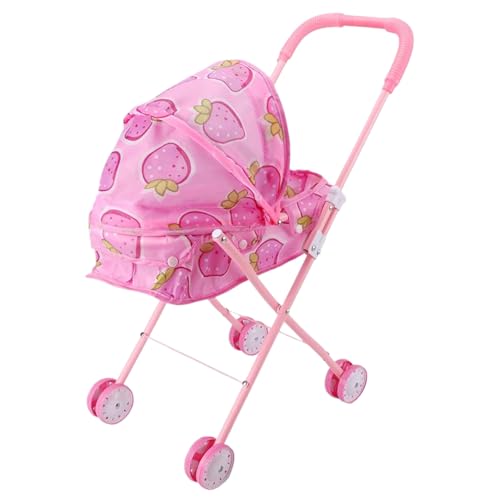 Cndiyald Puppenwagen, Babypuppenwagen für Kleinkinder, Puppenwagen Faltbare Puppenwagen, Babypuppenwagen, Spielzeugwagen Strawberry von Cndiyald