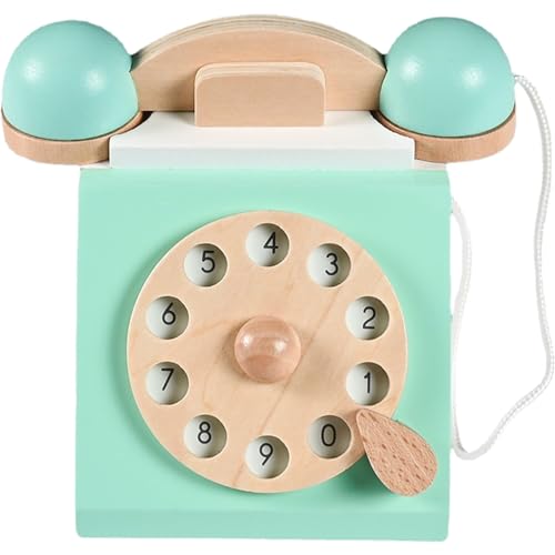 Cndiyald Retro-Telefonmodell, Retro-Telefon für den Schreibtisch, realistisches Telefon aus Holz, Telefon mit Wählscheibe, Retro-Telefon mit Wählscheibe, Blau von Cndiyald