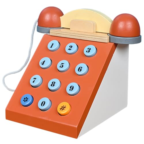 Cndiyald Retro-Telefonmodell, Retro-Telefon für den Schreibtisch, realistisches Telefon aus Holz, Telefon mit Wählscheibe, Retro-Telefon mit Wählscheibe, Orange von Cndiyald