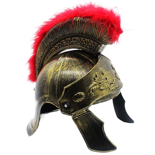 Cndiyald Roman Spartan Helm Halloween Vintage Rosty Golden mittelalterlicher Ritterhelm mit roter Flusen für Erwachsene, Männer Antike griechische Helm, Spartan Helm von Cndiyald