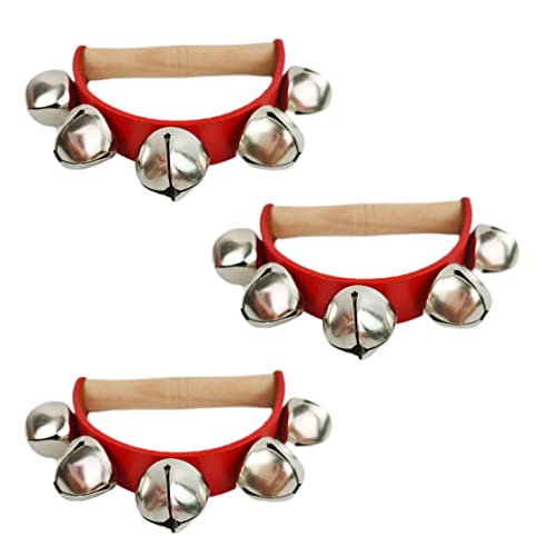 Cndiyald Rote Schlittenglocken Jingle Bells Holzgriff Glocken Instrument für Babykinder Weihnachtsfeiern 3pcs von Cndiyald