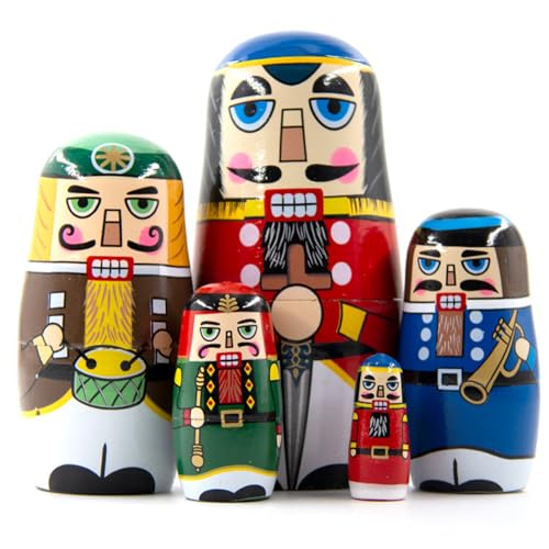 Cndiyald Russische Nistpuppen Set 5 pcs Holzmatryoshka -Puppe mit charmantem Druck mühelosen Nistpuppen, Russische Puppen von Cndiyald