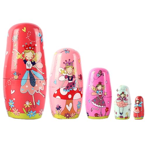 Cndiyald Russische Puppen, 5pcs/Set Fairy Nisting Dolls für Kinder Holz russische Matryoshka -Puppen Stapelspielzeug für Heimbüro -Dekor Kinder von Cndiyald