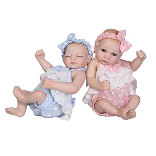Cndiyald Simulation Doll Twins Wasser Bad realistische Neugeborene Puppen Mini niedlich weiches Silikonrosa und Blau Simulation Doll von Cndiyald