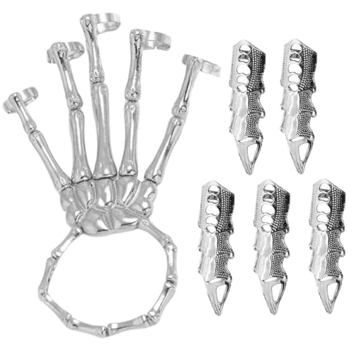 Cndiyald Skeletthandarmband, Skelett Punk Handknochenarmband, Skeletthände Silber, Skelettringhand, Vollfinger -Ringe, Armband Geisterhandkette von Cndiyald