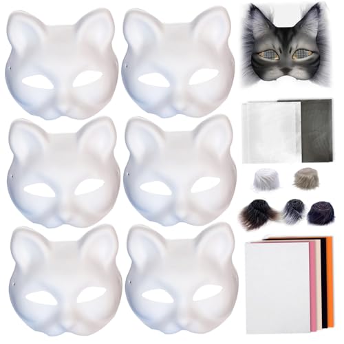 Cndiyald Therian Mask Set, 1Set Therian Mask Kit mit Wollstreifen, Katzenmasken zum Dekorieren, halbe Gesichtskatze Cndiyald Therian Mask Set, 1Set Therian Mask Kit mit Wollstreifen, Katzenmasken zum Dekorieren, halbe Gesichtskatze von Cndiyald