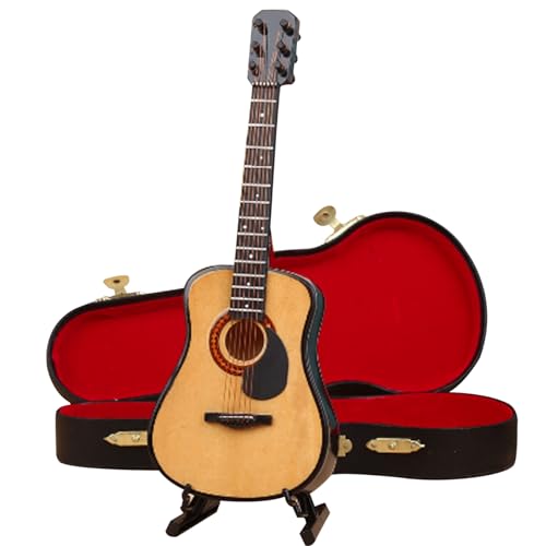 Cndiyald Tiny Guitar Mini -Gitarre, 3,9 Zoll Tiny Gitarre Holzminiatur -Gitarre mit Stand- und Koffer -Spielzeuggitarre für Dollhouse Home Decor Style 1 von Cndiyald