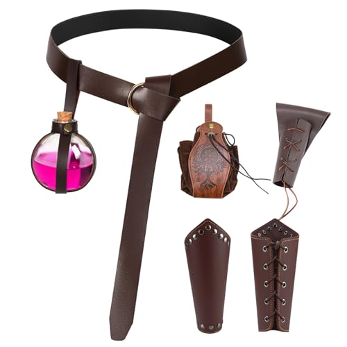 Cndiyald Trankflaschengürtel Halloween Renaissance Accessoires 5pcs mittelalterlicher Gürtelbeutel, Kork -Trankflasche, Gürtel, Lederbaker, Schwertbeutel, Halloween -Ritterkostüm -Set von Cndiyald