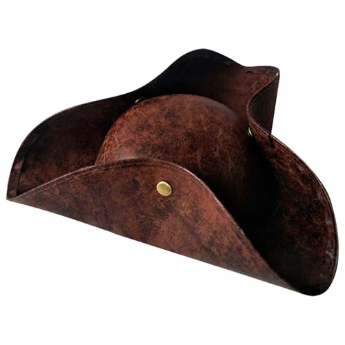 Cndiyald Tricorn Hat Faux Leder Halloween Piratenhut Unisex mit sicherem Knopf, der Colonial Hut für Erwachsene trägt, Kids Revolutionary War Kostümgeschenk (braun), Kolonialhut von Cndiyald